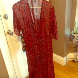 Zara sheer red animal print kimono/dress.